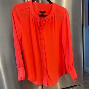 J. Crew Orange Puff Sleeve Blouse with Mandarin Collar